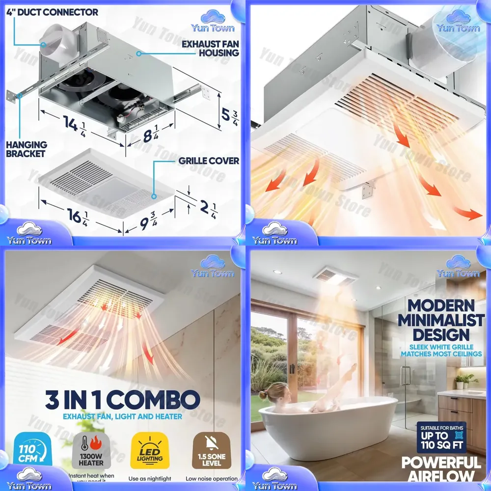 Home Bathroom Vent Fans - مروحة شفط للحمام مع سخان وإضاءة